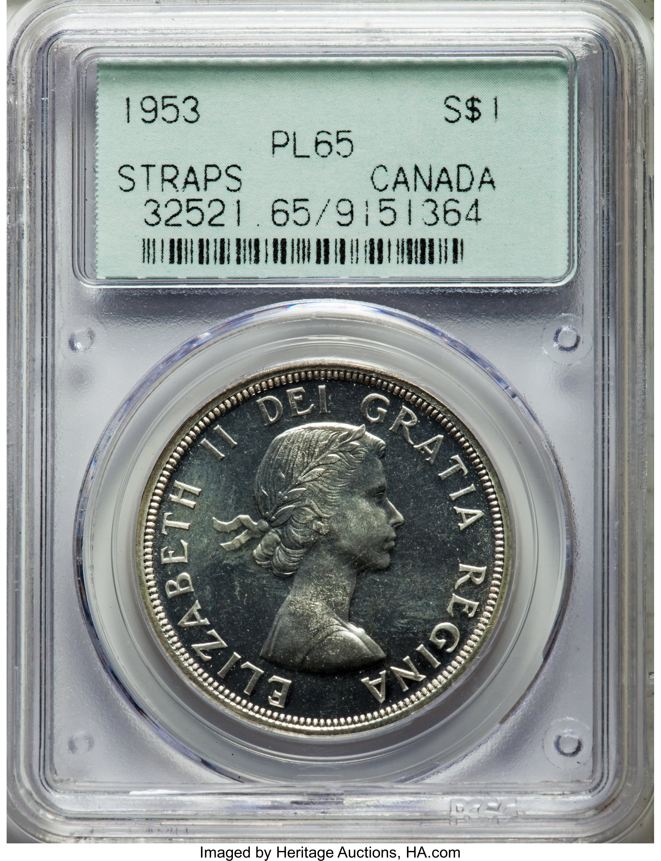 image for: Elizabeth II Prooflike "Straps" Dollar 1953 PL65 PCGS