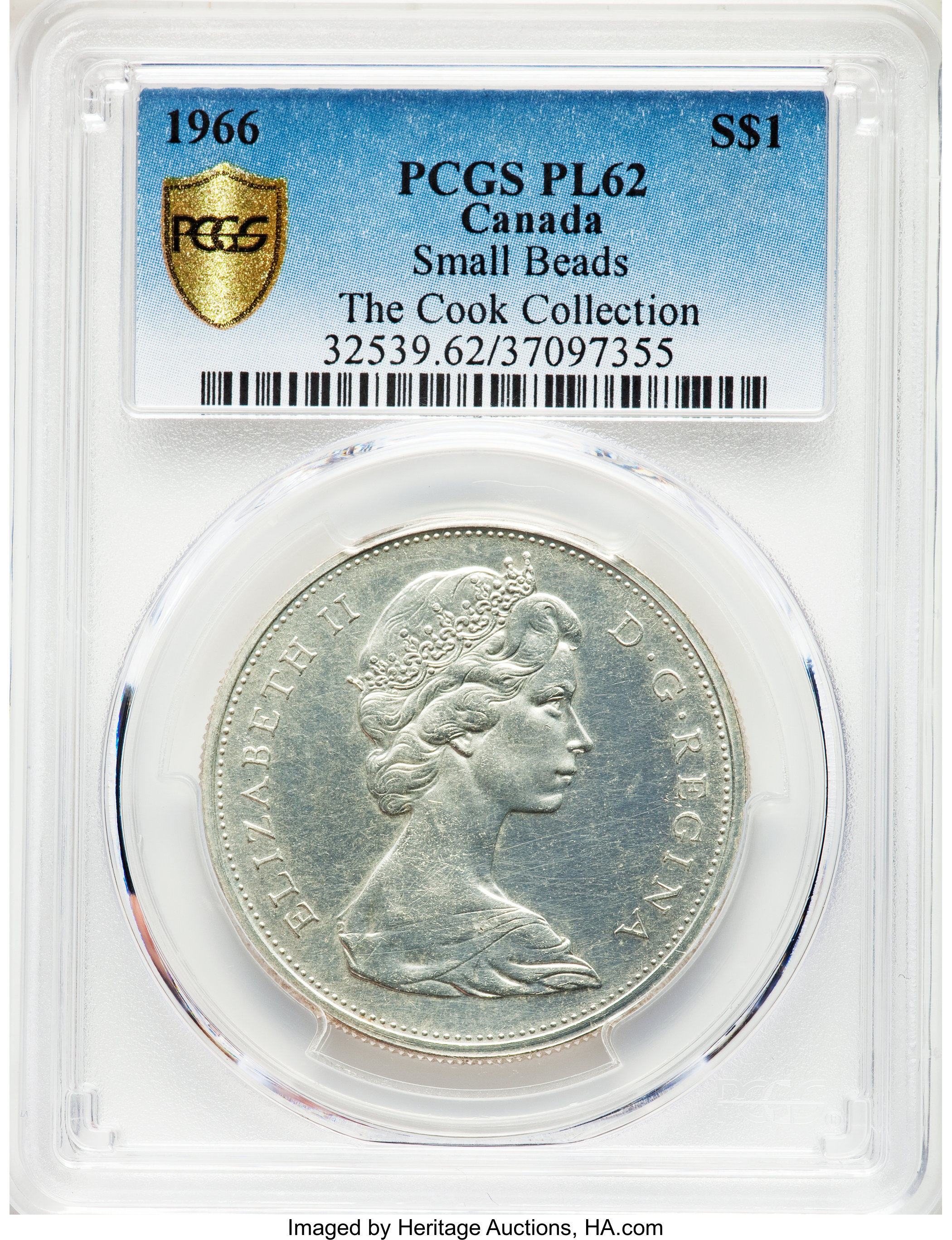 image for: Elizabeth II Prooflike "Small Beads" Dollar 1966 PL62 PCGS