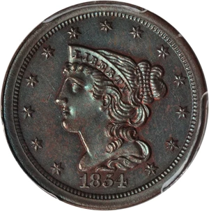 1857 C-1 Proof Like Braided Hair Half Cent Coin 1/2c 