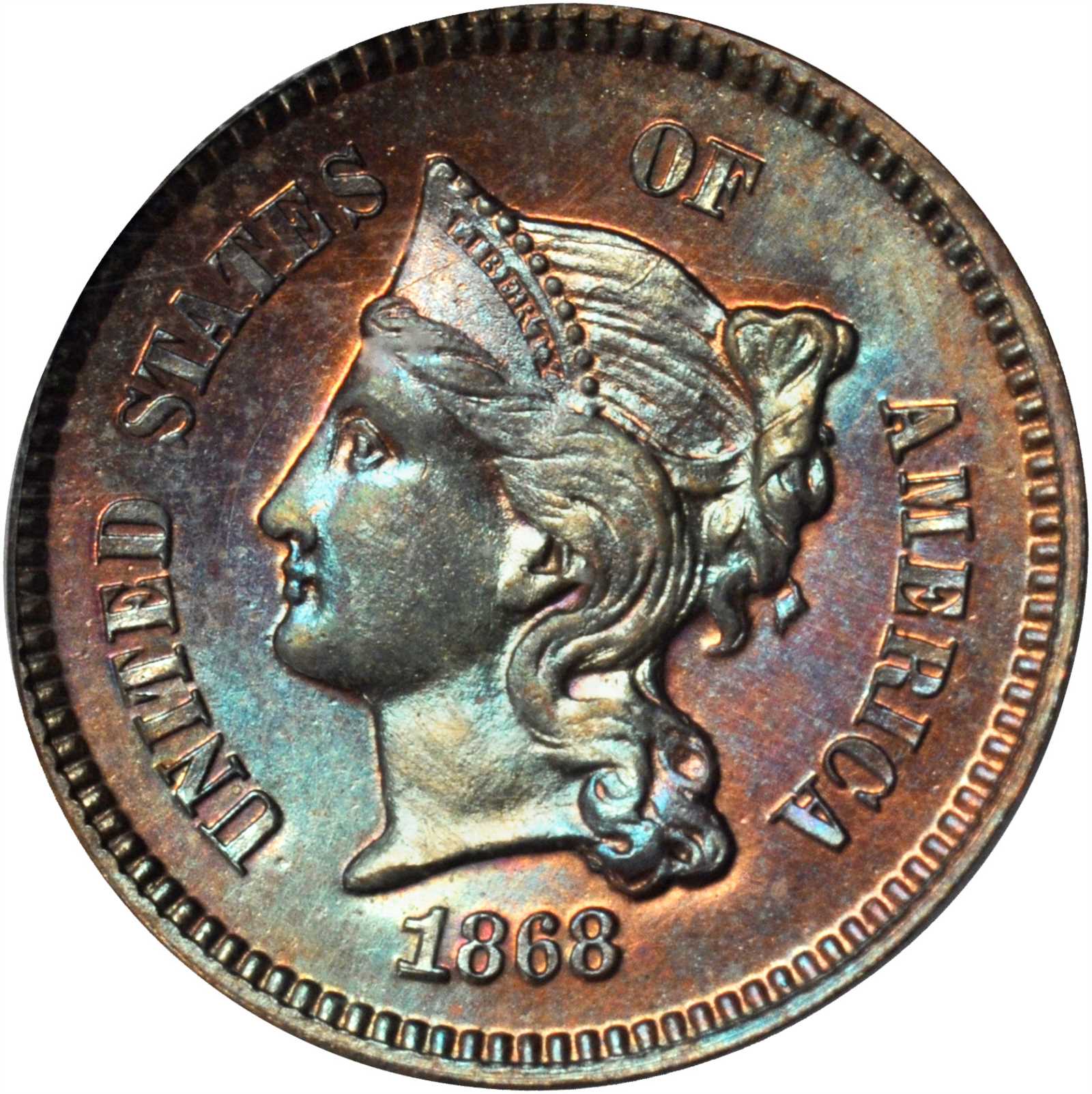 image for: 1868 Pattern Cent. Judd-609, Pollock-674. Rarity-7+. Copper. Plain Edge. Proof-64 RB (PCGS). CAC.