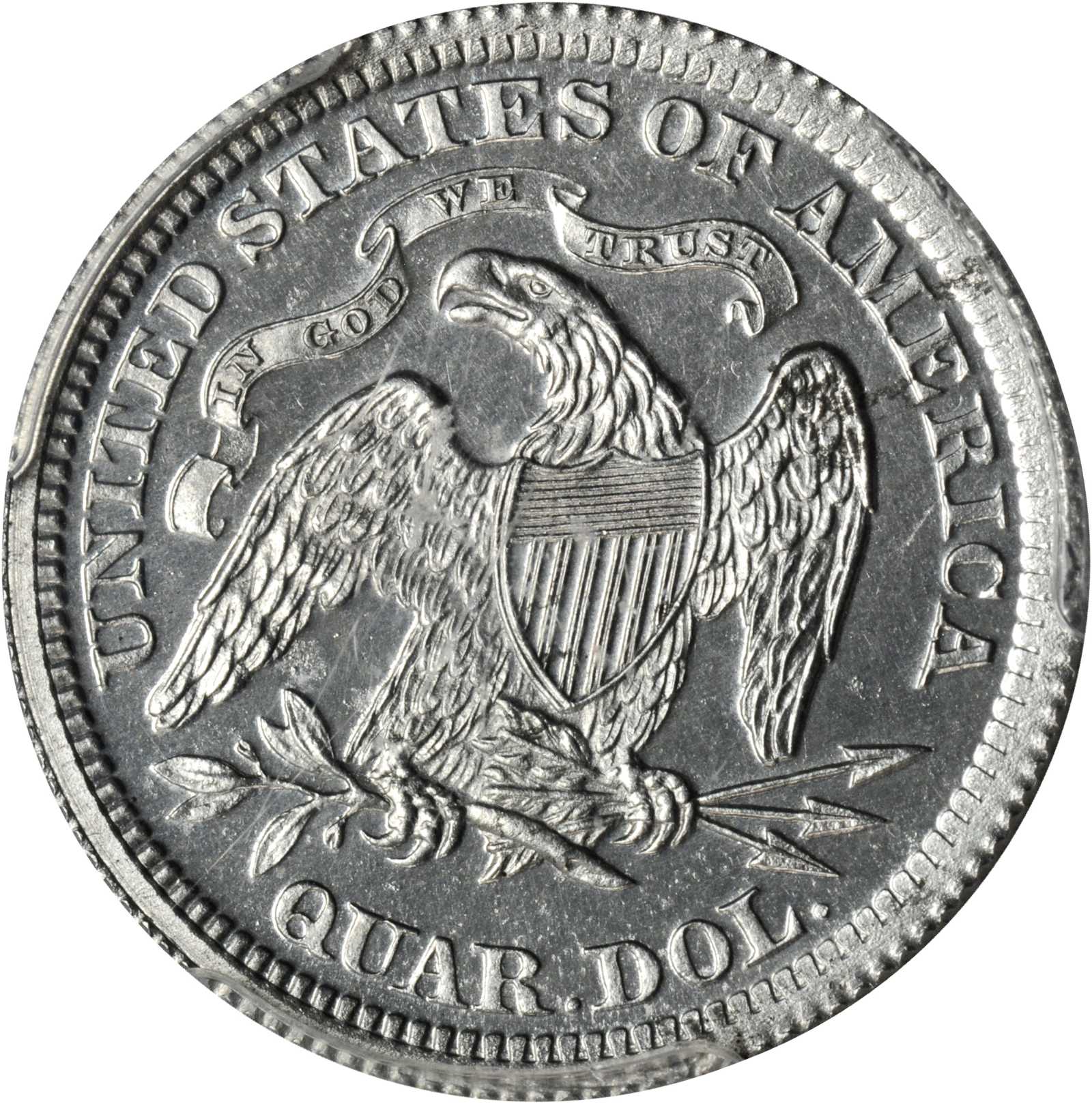image for: 1863 Pattern Liberty Seated Quarter. Judd-337, Pollock-409. Rarity-7+. Aluminum. Reeded Edge. Proof-65 (PCGS). CAC.