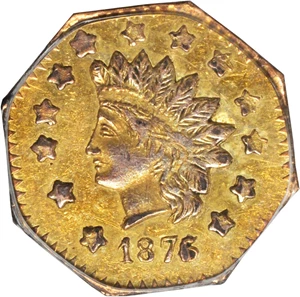 image for: 1876/5 Octagonal $1. BG-1128. Rarity-5. Indian Head. AU-58 (PCGS). OGH.
