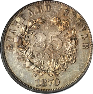 image for: 1870 Pattern Quarter Dollar. Judd-906, Pollock-994. Rarity-7-. Silver. Reeded Edge. Proof-64 (PCGS).