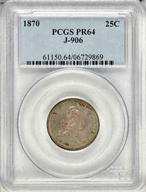 image for: 1870 Pattern Quarter Dollar. Judd-906, Pollock-994. Rarity-7-. Silver. Reeded Edge. Proof-64 (PCGS).