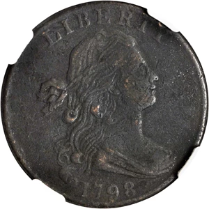 image for: 1798 Draped Bust Cent. S-185. Rarity-2. Style II Hair. VF Details--Environmental Damage (NGC).