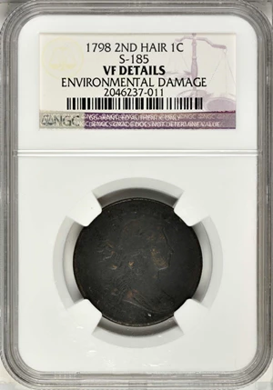 image for: 1798 Draped Bust Cent. S-185. Rarity-2. Style II Hair. VF Details--Environmental Damage (NGC).