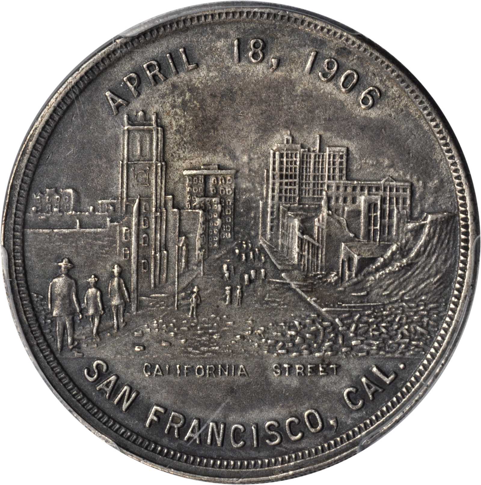 1906 SC$1 SF Earthquake, Ty.1, Silver plated, HK-340a MS