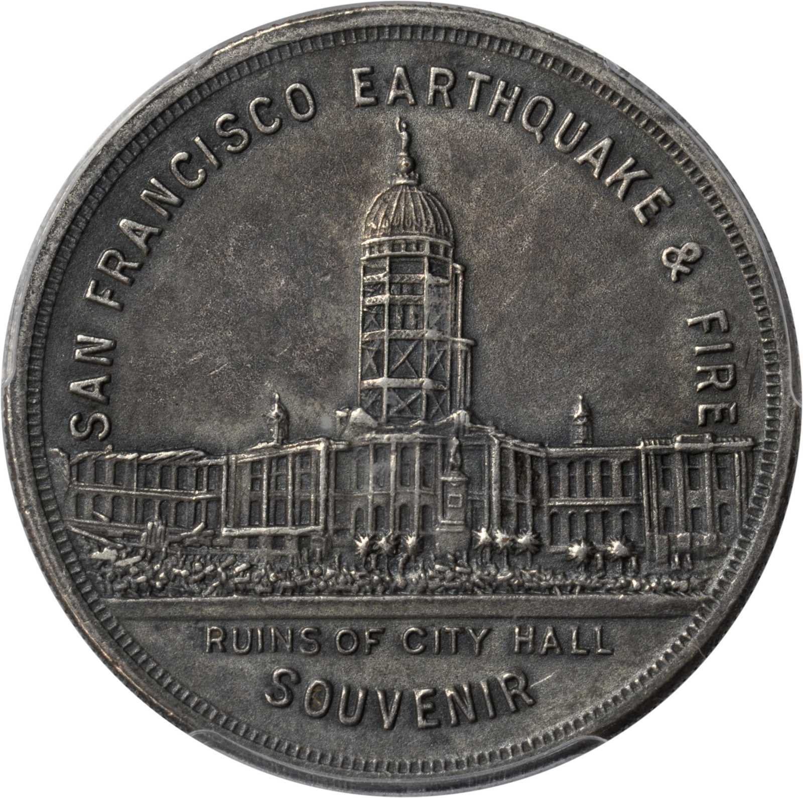 image for: 1906 San Francisco Earthquake and Fire. Type I. Silver-Plated. 36 mm. HK-340a. Rarity-6. AU-55 (PCGS).