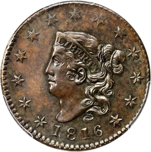 image for: 1816 Matron Head Cent. N-7. Rarity-3. Noyes Die State A/A. Unc Details--Cleaning (PCGS).