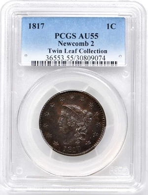 image for: 1817 Matron Head Cent. N-2. Rarity-3. 13 Stars. Noyes Die State A/C. AU-55 (PCGS).