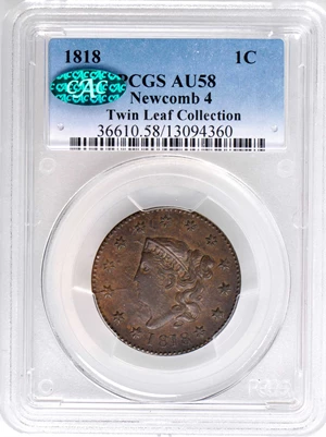 image for: 1818 Matron Head Cent. N-4. Rarity-4. Noyes Die State D/A. AU-58 (PCGS). CAC.