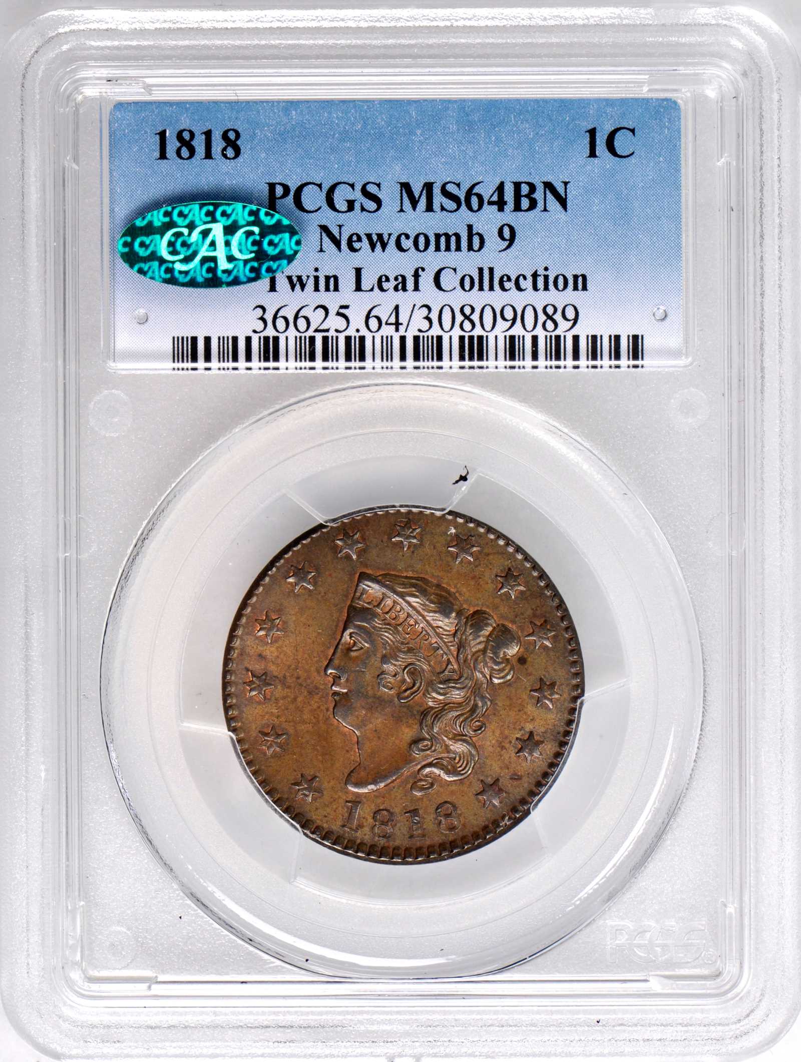 image for: 1818 Matron Head Cent. N-9. Rarity-3. Noyes Die State A/A. MS-64 BN (PCGS). CAC.