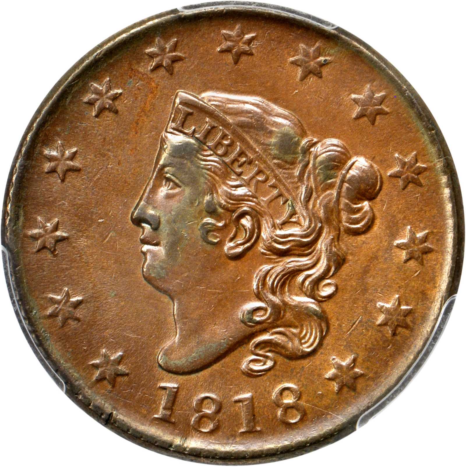 image for: 1818 Matron Head Cent. N-9. Rarity-3. Noyes Die State B/B. AU-55 (PCGS). CAC.