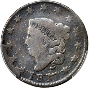 image for: 1817 Matron Head Cent. N-12. Rarity-3 (Rarity-7+ for die state). 13 Stars. Noyes Die State E/A. VG Details--Damage (PCGS).