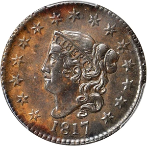 image for: 1817 Matron Head Cent. N-16. Rarity-1. 15 Stars. Noyes Die State B/B. AU-55 (PCGS).
