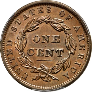 image for: 1837 Modified Matron Head Cent. N-9. Rarity-1. Head of 1838. Noyes Die State E/C. MS-63 BN (PCGS). CAC.