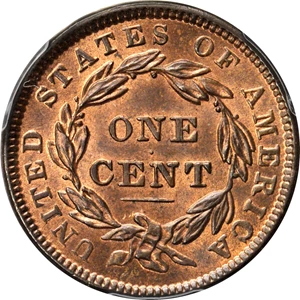 image for: 1838 Modified Matron Head Cent. N-1. Rarity-1. Noyes Die State A/A. MS-65 RB (PCGS).