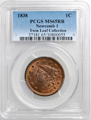 image for: 1838 Modified Matron Head Cent. N-1. Rarity-1. Noyes Die State A/A. MS-65 RB (PCGS).
