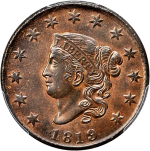 image for: 1819 Matron Head Cent. N-8. Rarity-1. Noyes Die State B/B. MS-63 BN (PCGS). CAC.