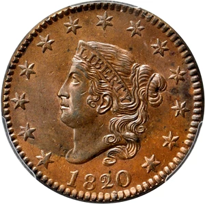 image for: 1820/19 Matron Head Cent. N-1. Rarity-1. Noyes Die State A/A. MS-64 BN (PCGS). CAC.