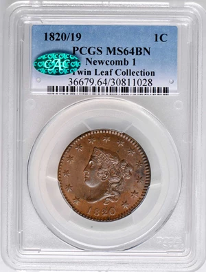 image for: 1820/19 Matron Head Cent. N-1. Rarity-1. Noyes Die State A/A. MS-64 BN (PCGS). CAC.
