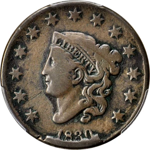 image for: 1830 Matron Head Cent. N-4. Rarity-2 (Rarity-7+ for die state). Large Letters. Noyes Die State G/C. Fine Details--Tooled (PCGS).
