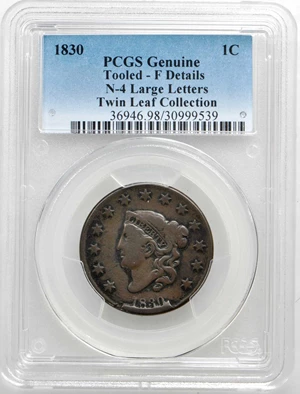 image for: 1830 Matron Head Cent. N-4. Rarity-2 (Rarity-7+ for die state). Large Letters. Noyes Die State G/C. Fine Details--Tooled (PCGS).