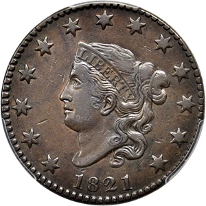 image for: 1821 Matron Head Cent. N-1. Rarity-1 (Rarity-7+ for die state). Noyes Die State C/C. AU-50 (PCGS).