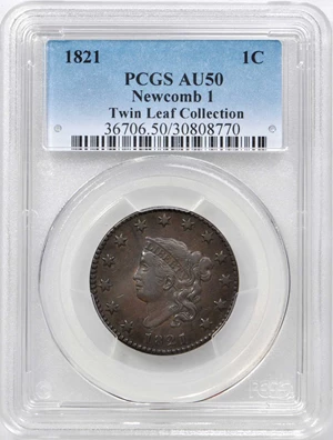 image for: 1821 Matron Head Cent. N-1. Rarity-1 (Rarity-7+ for die state). Noyes Die State C/C. AU-50 (PCGS).