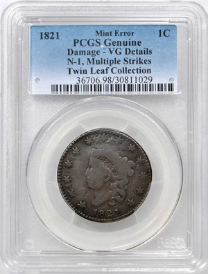 image for: 1821 Matron Head Cent. N-1. Rarity-1. Noyes Die State A/A(?). VG Details--Damage (PCGS).