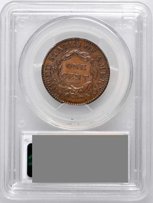image for: 1831 Matron Head Cent. N-9. Rarity-2. Large Letters. Noyes Die State B/B. MS-62 BN (PCGS).