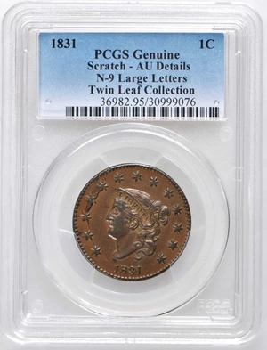 image for: 1831 Matron Head Cent. N-9. Rarity 2 (Rarity-7+ as die state). Large Letters. Noyes Die State D/B. AU Details--Scratch (PCGS).