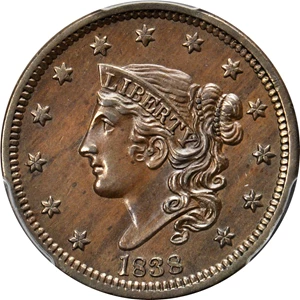 image for: 1838 Modified Matron Head Cent. N-9. Rarity-3. Noyes Die State A/B. Unc Details--Cleaning (PCGS).