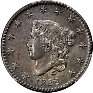 image for: 1822 Matron Head Cent. N-1. Rarity-3. Noyes Die State A/C. MS-64 BN (PCGS). CAC.