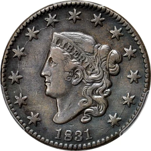 image for: 1831 Matron Head Cent. N-11. Rarity-2. Medium Letters. Noyes Die State D/C. VF-35 (PCGS).