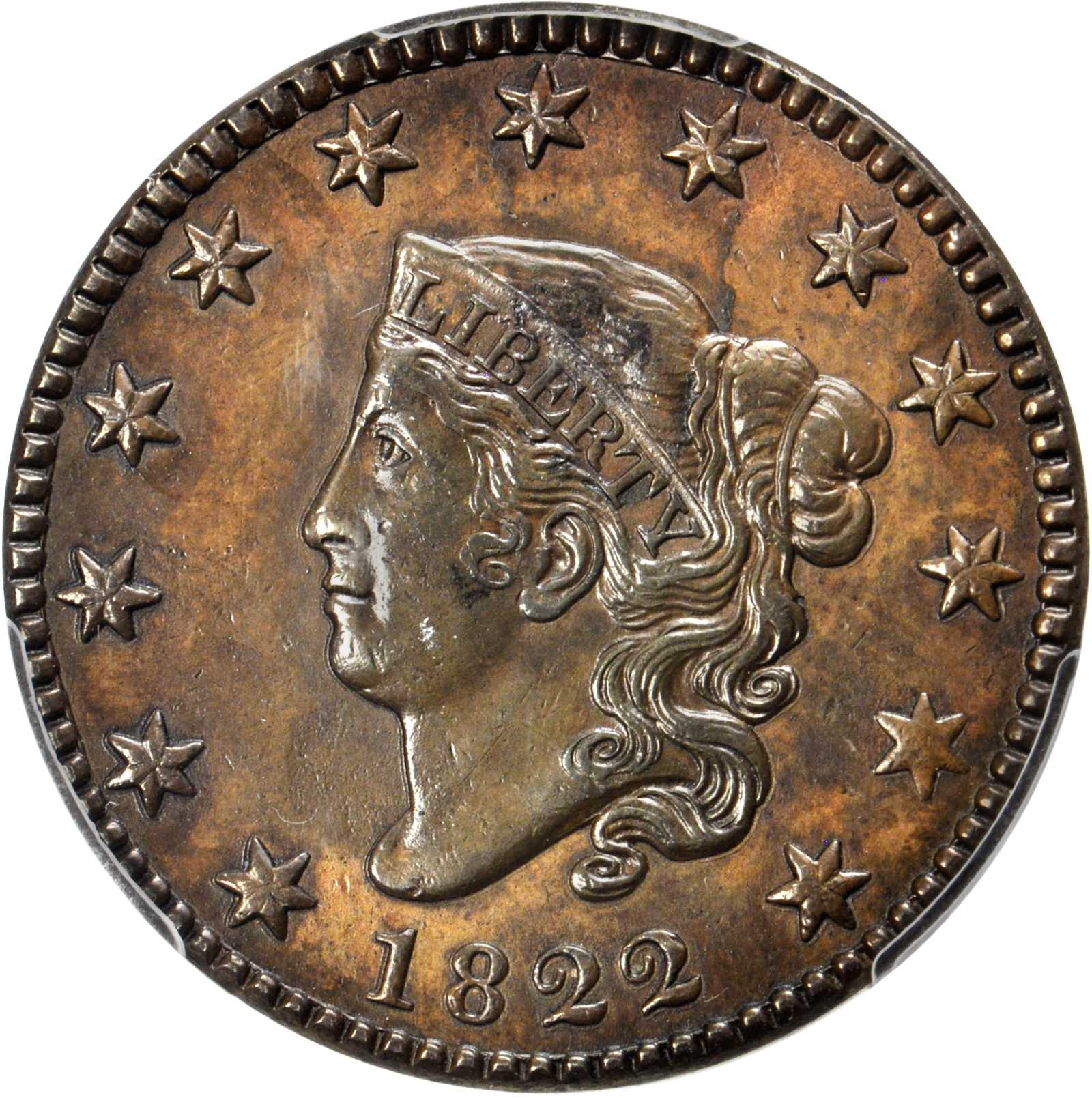 image for: 1822 Matron Head Cent. N-8. Rarity-4. Noyes Die State A/C. AU Details--Cleaning (PCGS).