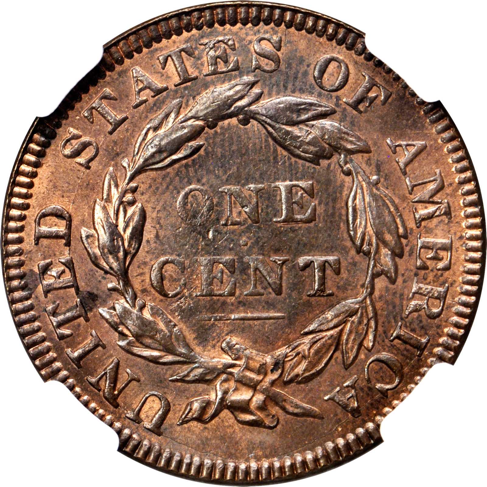 image for: 1835 Matron Head Cent. N-11. Rarity-4+. Small 8, Small Stars. Noyes Die State B/B. MS-65 RB (NGC).