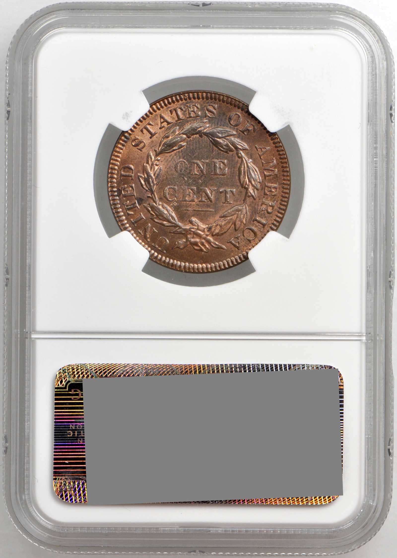 image for: 1835 Matron Head Cent. N-11. Rarity-4+. Small 8, Small Stars. Noyes Die State B/B. MS-65 RB (NGC).