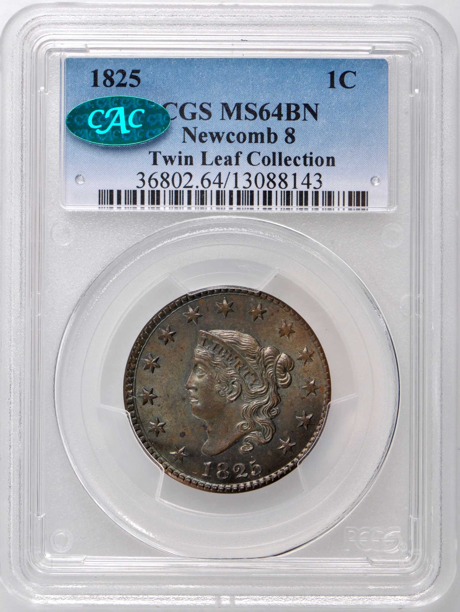 image for: 1825 Matron Head Cent. N-8. Rarity-3. Noyes Die State A/A. MS-64 BN (PCGS). CAC.