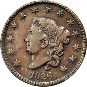 image for: 1826 Matron Head Cent. N-5. Rarity-2. Triple Profile. Noyes Die State C/B. VF-35 (PCGS).