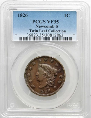 image for: 1826 Matron Head Cent. N-5. Rarity-2. Triple Profile. Noyes Die State C/B. VF-35 (PCGS).