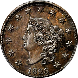 image for: 1826 Matron Head Cent. N-6. Rarity-2. Noyes Die State A/A. AU-58 (PCGS). CAC.