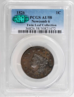 image for: 1826 Matron Head Cent. N-6. Rarity-2. Noyes Die State A/A. AU-58 (PCGS). CAC.