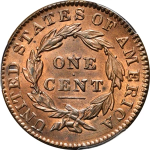 image for: 1833 Matron Head Cent. N-5. Rarity-1. Noyes Die State C/B. MS-63 BN (PCGS). CAC.