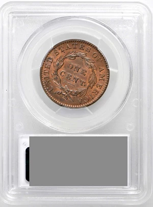 image for: 1833 Matron Head Cent. N-5. Rarity-1. Noyes Die State C/B. MS-63 BN (PCGS). CAC.
