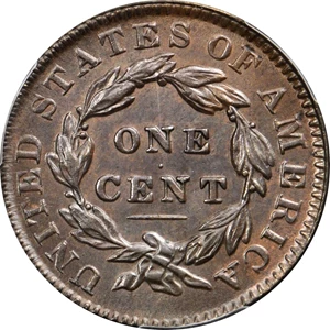 image for: 1835 Matron Head Cent. N-1. Rarity-1. Large 8 and Stars. Noyes Die State C/D. MS-63 BN (PCGS).