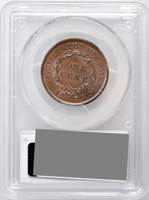 image for: 1837 Modified Matron Head Cent. N-4. Rarity-2. Plain Cord, Medium Letters. Noyes Die State B/C. MS-63 BN (PCGS). CAC.