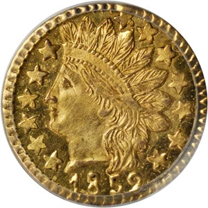 image for: 1852 Round 25 Cents. BG-891. Rarity-5-. Indian Head. MS-63+ (PCGS).