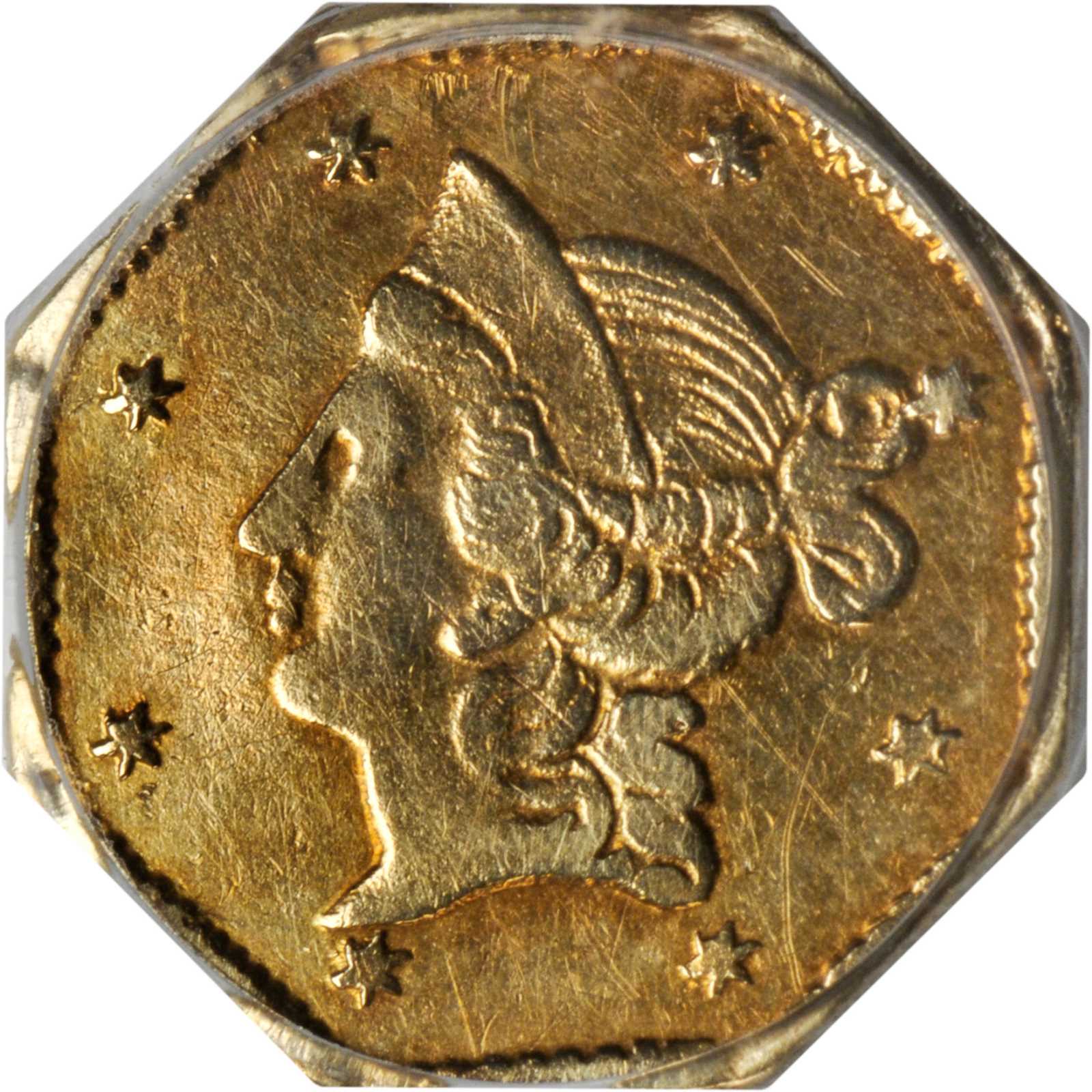 image for: 1853-DERI Octagonal $1. BG-518. Rarity-5. Liberty Head. EF Details--Cleaning (PCGS).