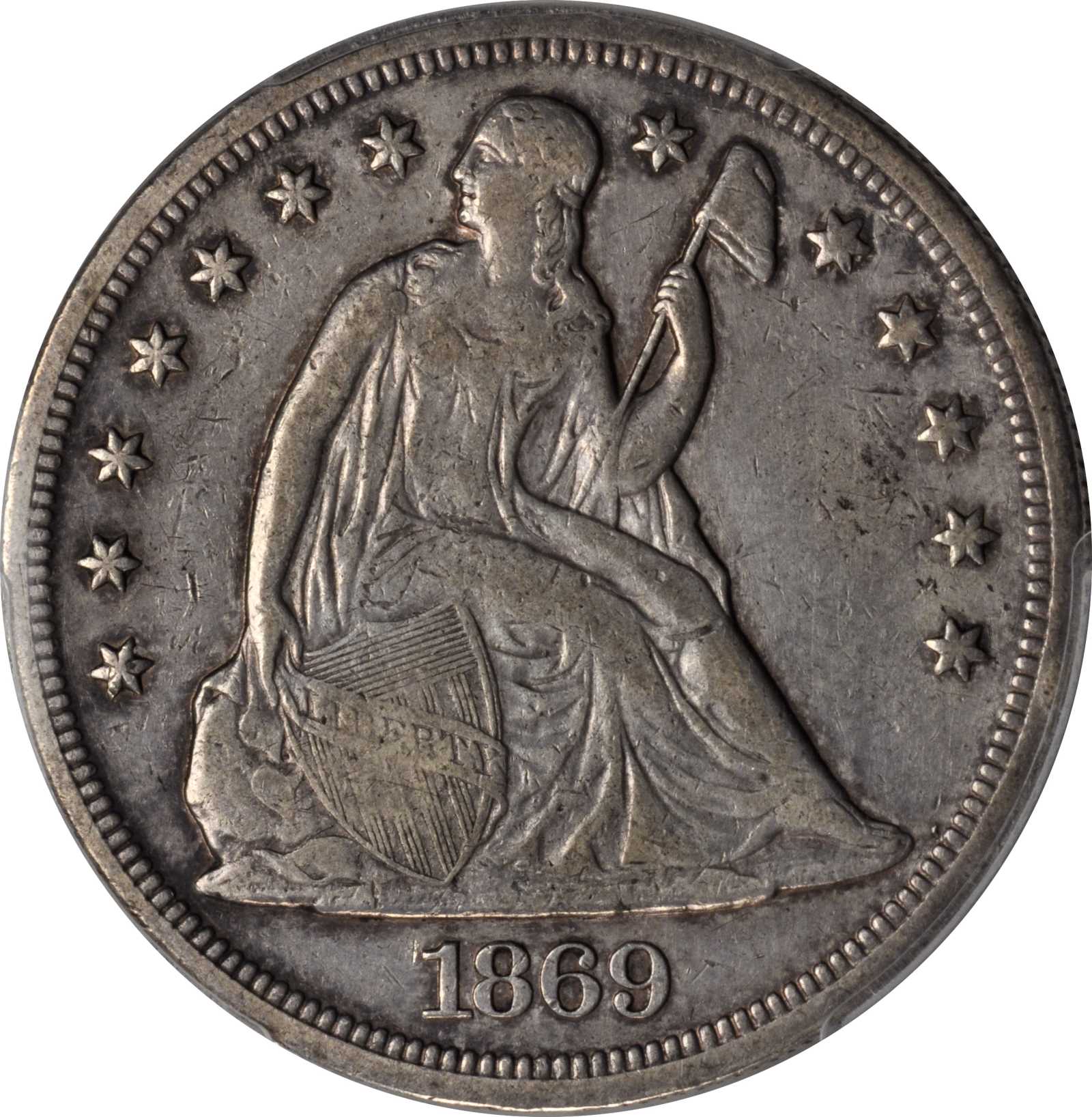 1869 Liberty Seated Silver Dollar. VF-35 (PCGS).
